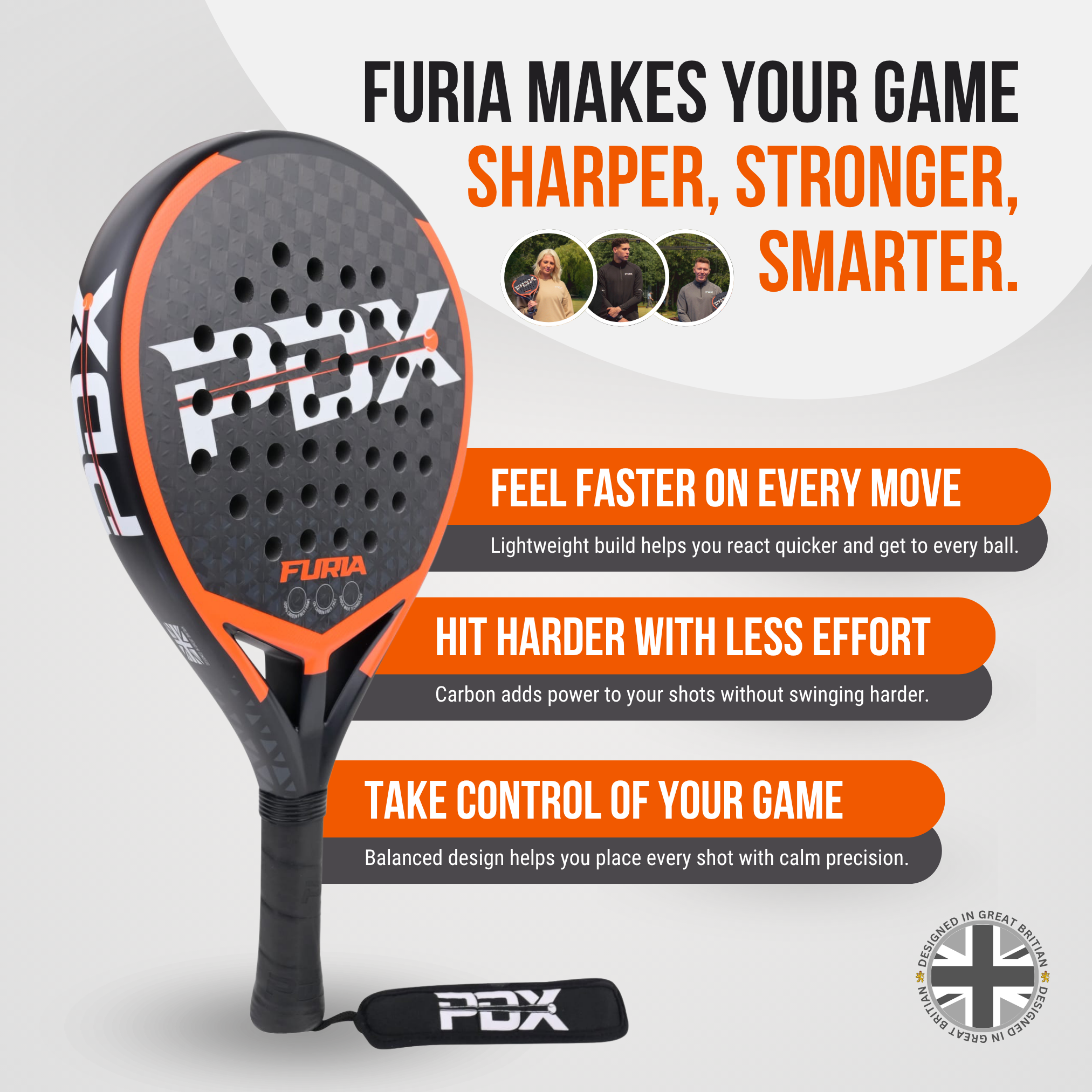 PDX Furia Pro Padel Racket | Full Carbon Fibre 12K Face | 355g Hybrid | Power
