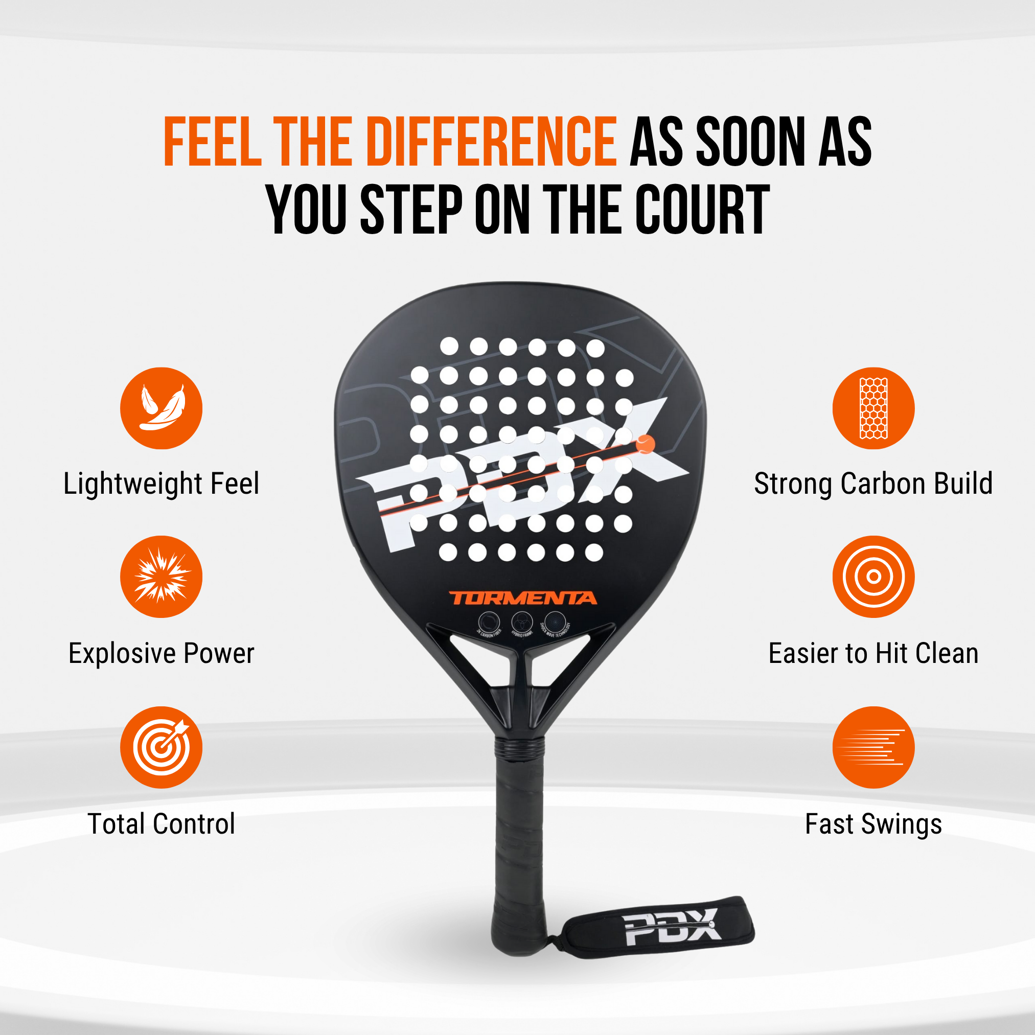 PDX Tormenta Intermediate Padel Racket | Full Carbon Fibre | 365g Diamond | Power