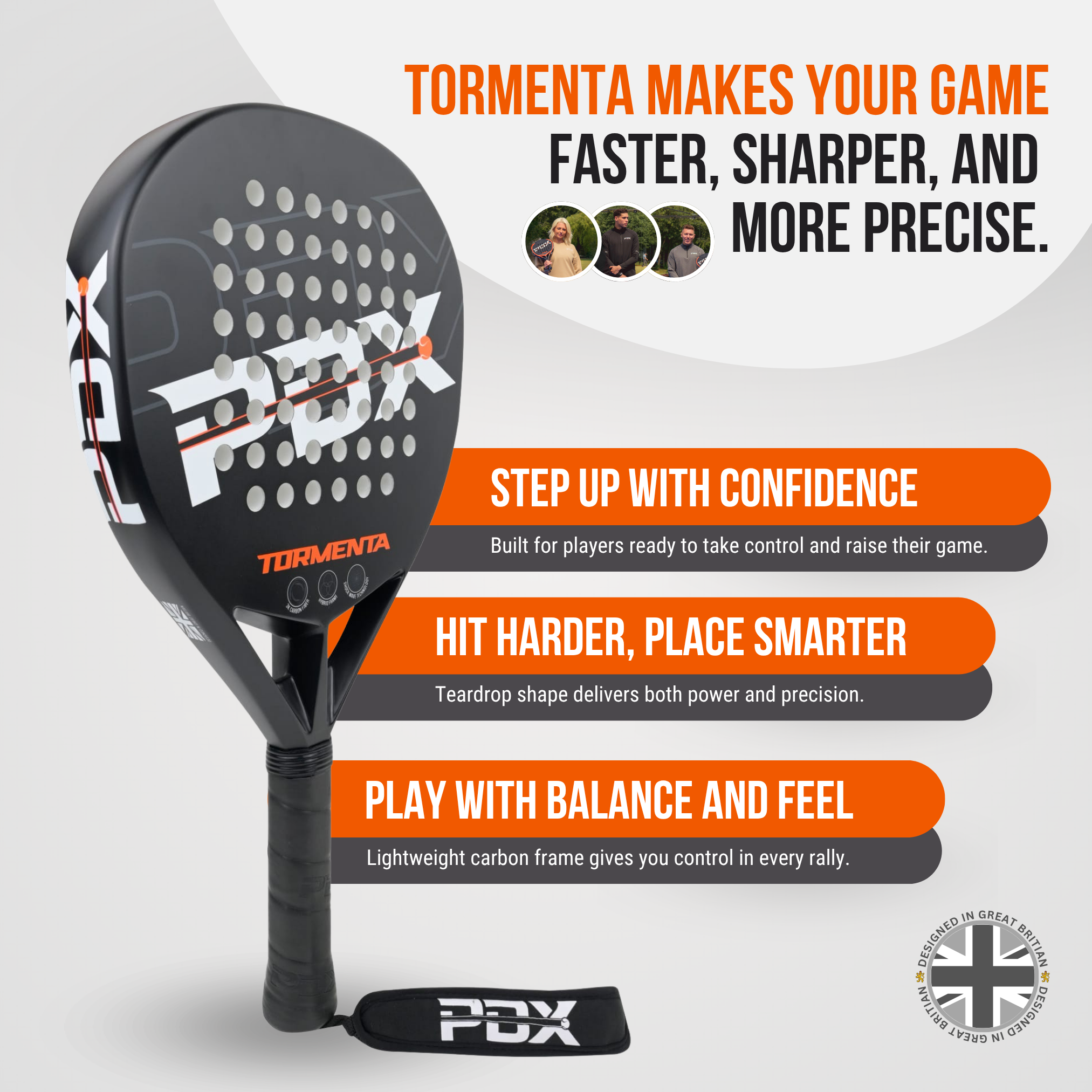 PDX Tormenta Intermediate Padel Racket | Full Carbon Fibre | 365g Diamond | Power