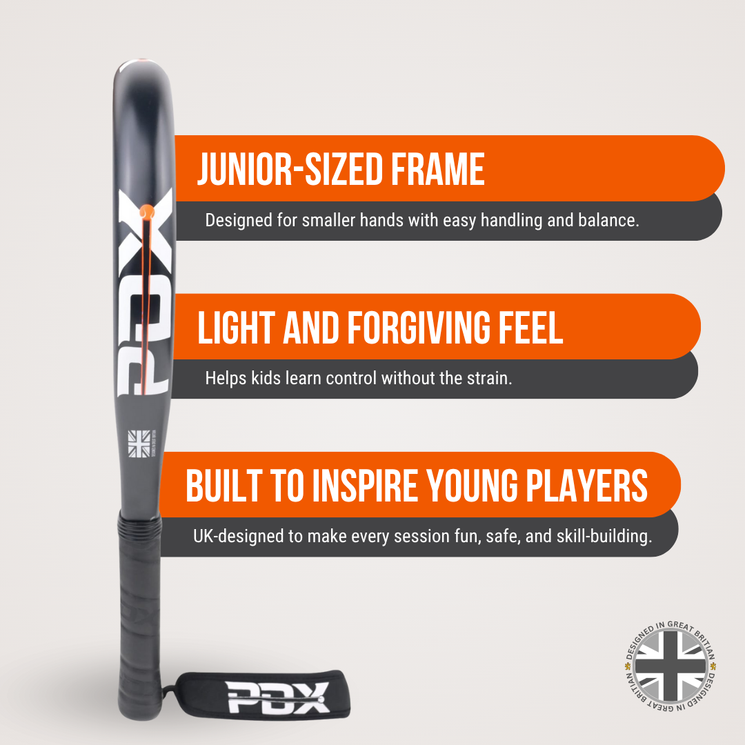 PDX Cub Kids Beginner Padel Racket | Ages 6-12 | 30% Carbon 70% Fibreglass | 270g Round